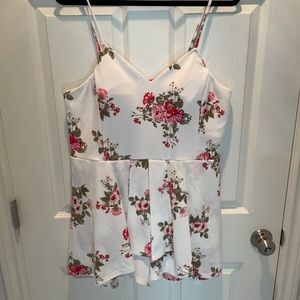 White and floral shorts romper